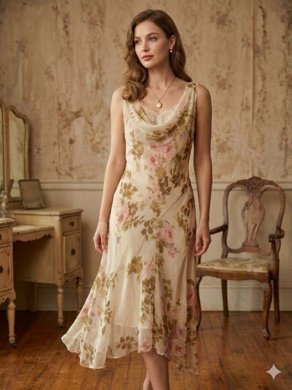 Vintage ICE Silk Floral Dress SZ 14 w/Slip Beaded Asymmetrical Y2K Cottagecore
